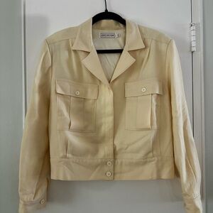 Vintage Cropped Cream Utility Jacket with Patch Pockets
